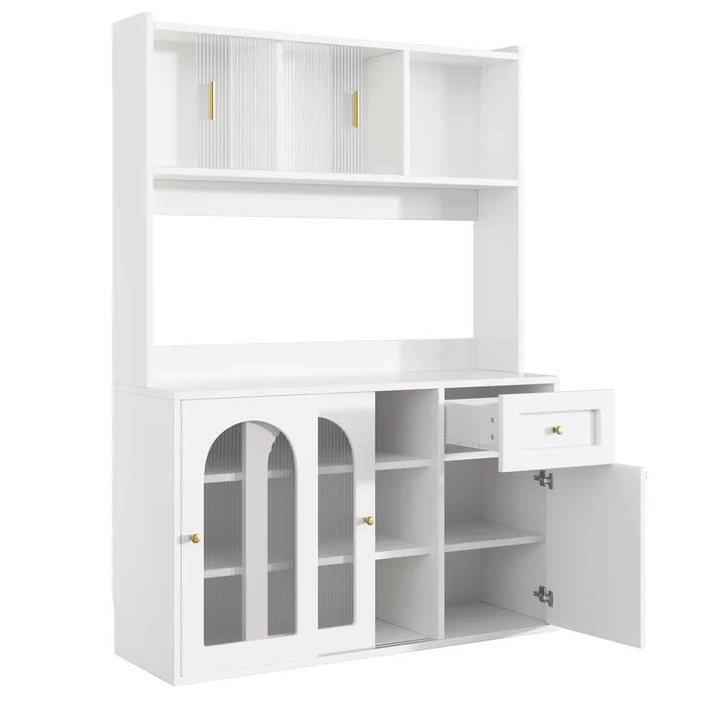 Meuble de cuisine blanc anti-poussière : grand buffet LED 120x35x167 cm