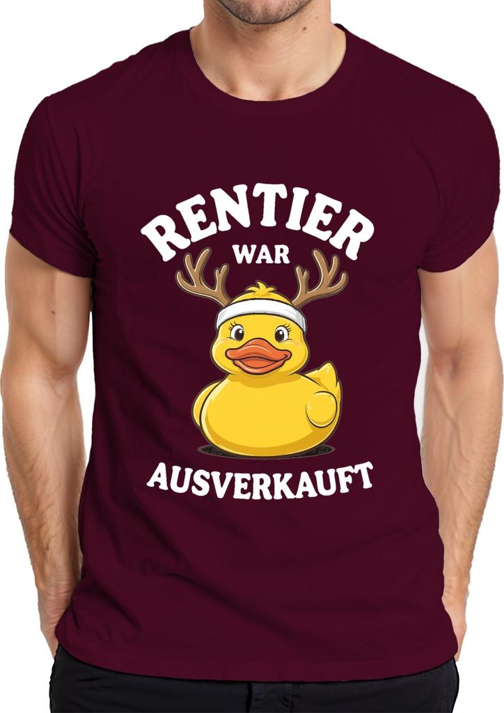 Rentier war t Weihnachten Gummiente Geschenk lustig Herren T-Shirt, Burgundy, XXL