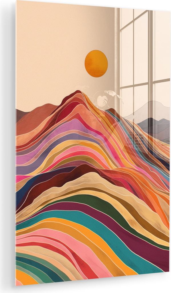 MuchoWow Glasbilder - Bilder auf Wandbild - Foto auf Glas Sonne - Bunte Landschaft - Berge 40x60 cm Wanddekoration aus Glas - Acrylglasbild - Acryl...