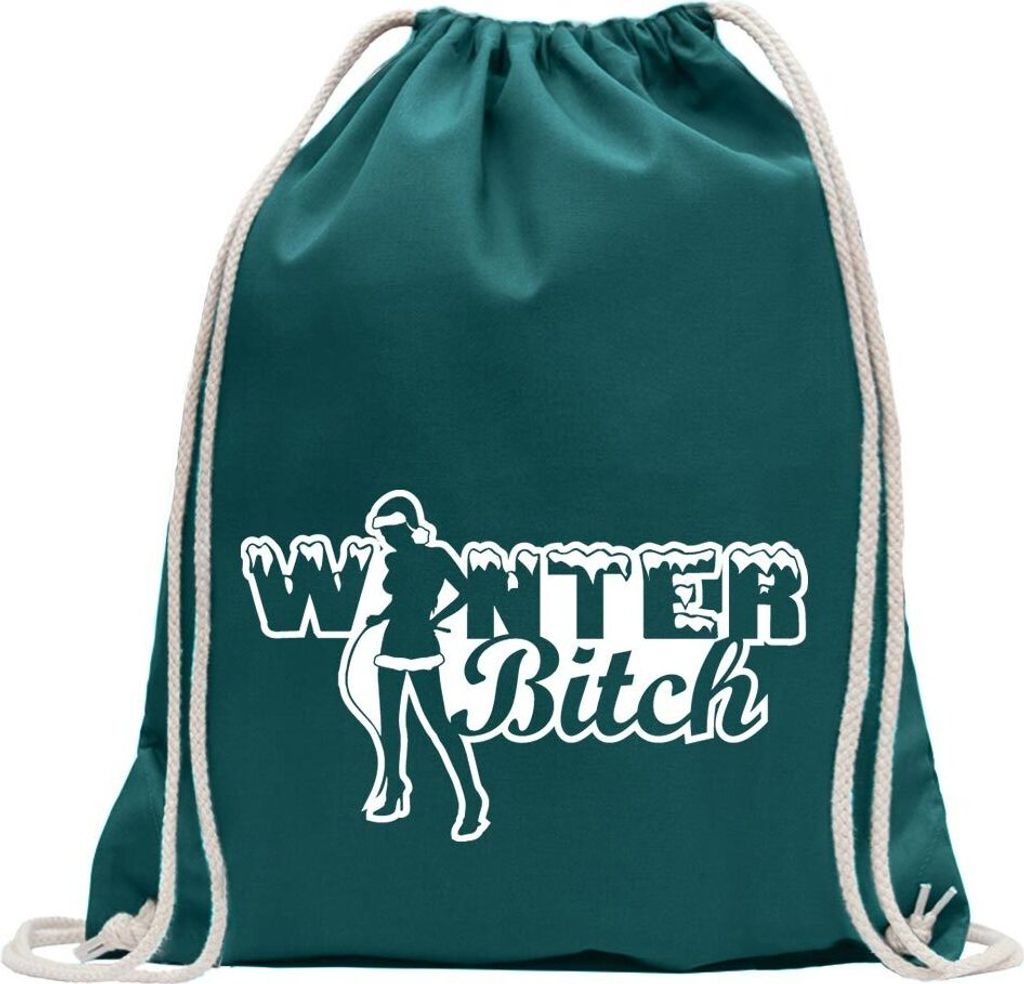Kiwistar - Turnbeutel - petrol - Winter Bitch Design 1 - Fun Rucksack Sport Beutel Gymsack Baumwolle mit Ziehgurt