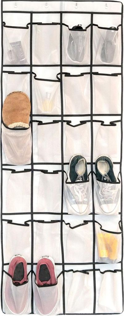 Intirilife Schuhorganizer zum Hängen mit 24 Fächern Grau - 55.5 x 148 cm - Hängendes Tür Schuhregal, Schuhaufbewahrung, Hängeorganizer, multif...