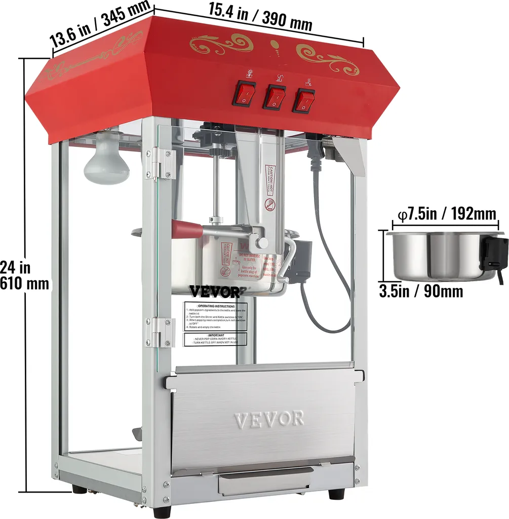 Machine à pop-corn de table 850W pour soirées cinéma et fêtes privées - 8