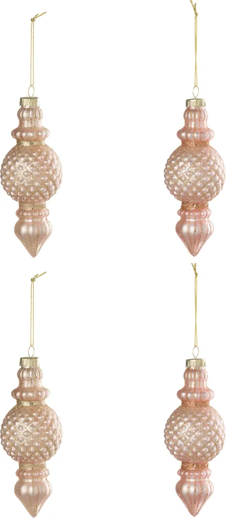 Décoration de Sapin de Noël : Boîte 4 Boules Verre Rose Romantique J-Line
