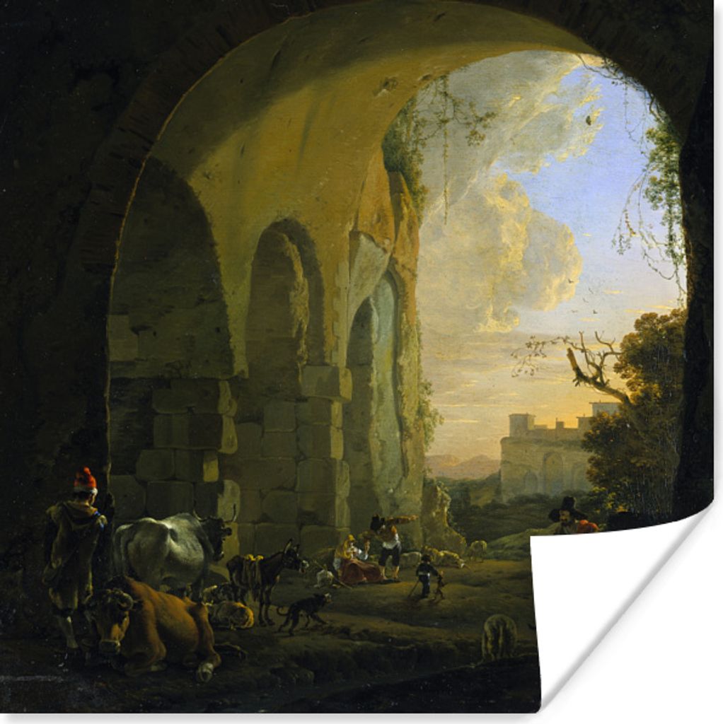 MuchoWow Poster Hirten mit Vieh unter einem Gewölbe im Kolosseum in Rom - Gemälde von Jan Asselijn 30x30 cm - Wandposter - Printing