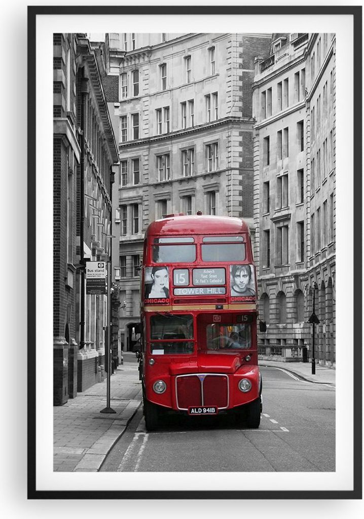 Gerahmtes Poster - Schwarzer Rahmen - Bus england urlaub london - 61x91,5 cm - Wand Bild - Wanddeko - Wandbilder - Wandposter - Bilderrahmen - Bild...