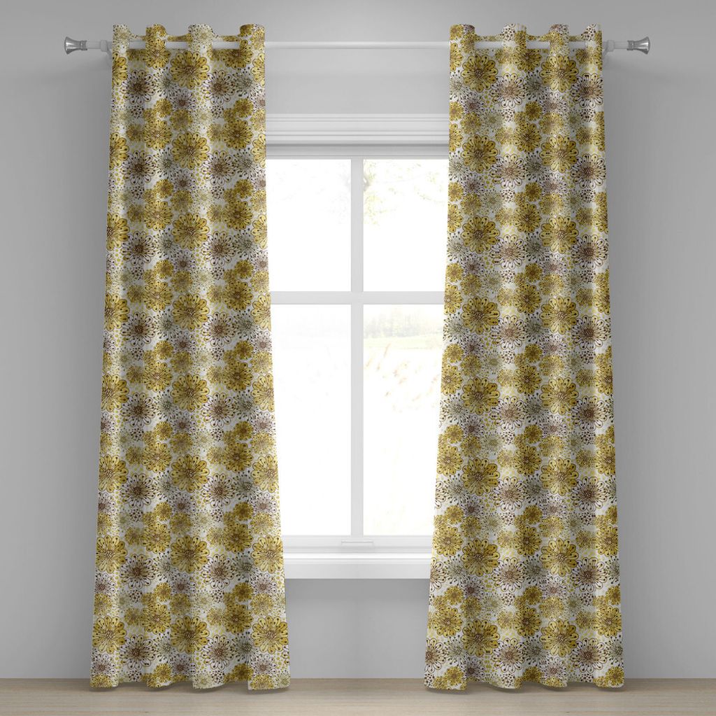 ABAKUHAUS Blumen Ösenvorhang, Nette künstlerische Blüten-Blumenblatt-moderne Punkt-abstrakte Beetpflanzen-Gartenarbeit, Dekorative 2-Panel-Fenst...