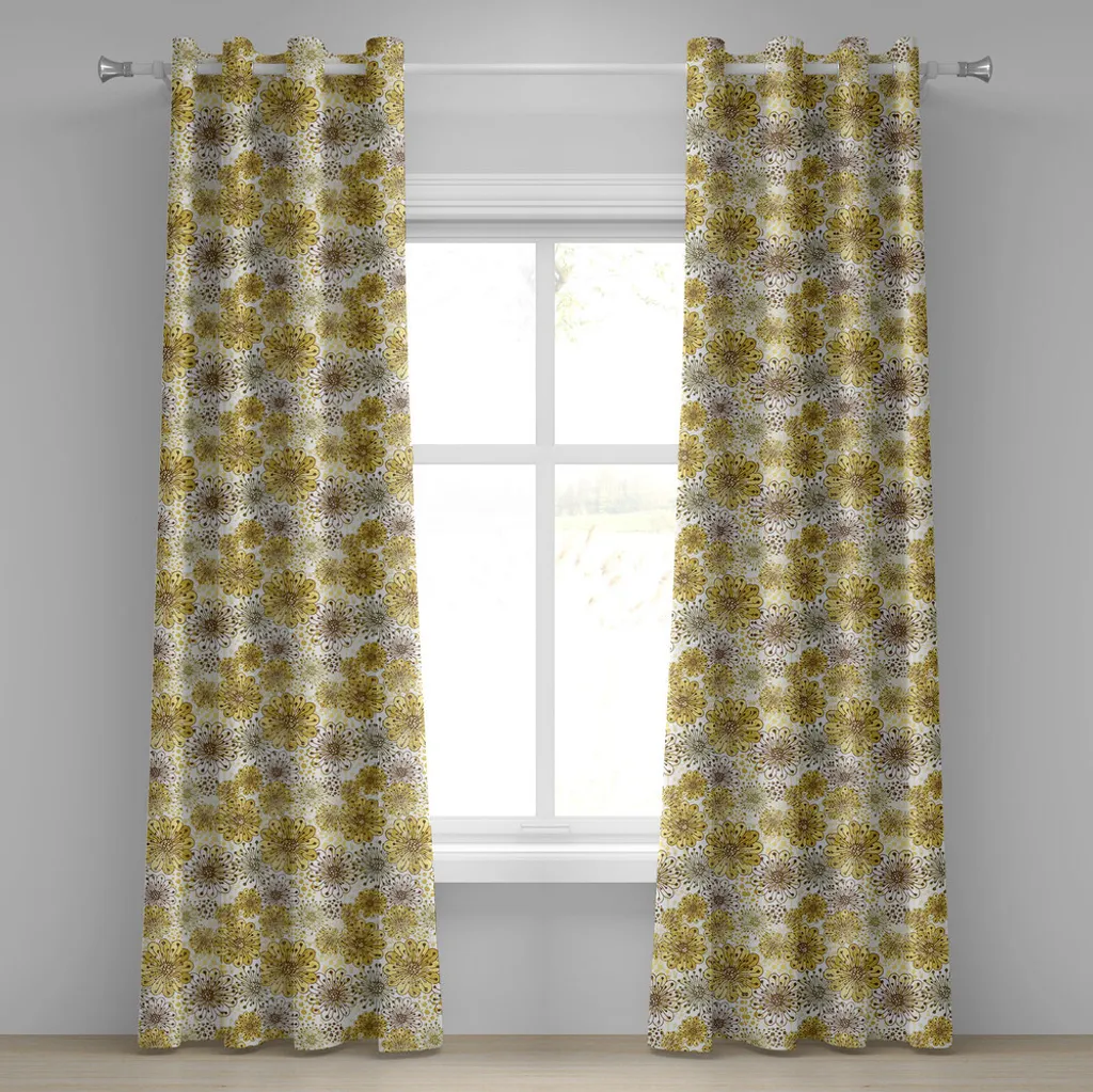 Tende Lavabili ABAKUHAUS 280x225 - Motivo Fiori e Pois Kaki Bianco
