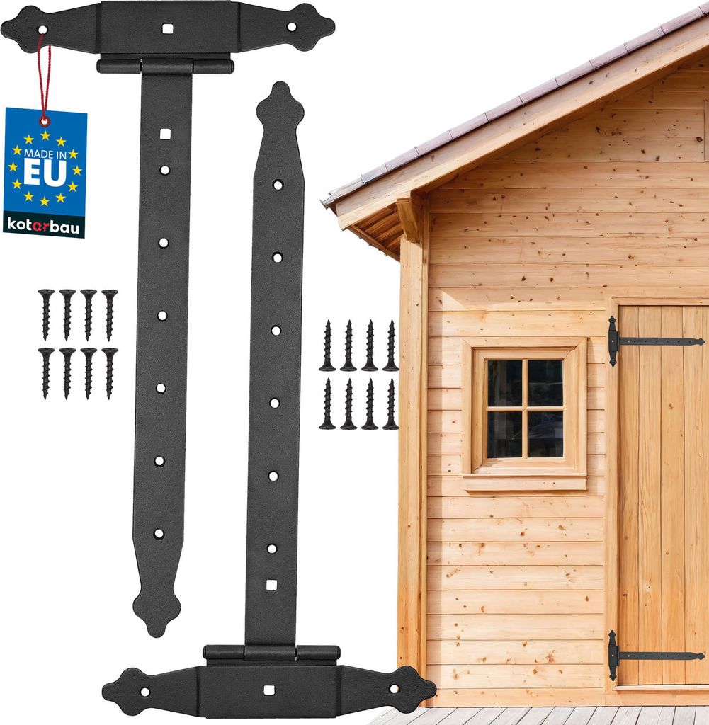 KOTARBAU 2er Set Kreuzgehänge 400 mm Ladenband Scharnier Band Platte Baubeschlag Torbeschlag Holzverbindung Werfgehänge T-Scharnier T-Band Pulv...