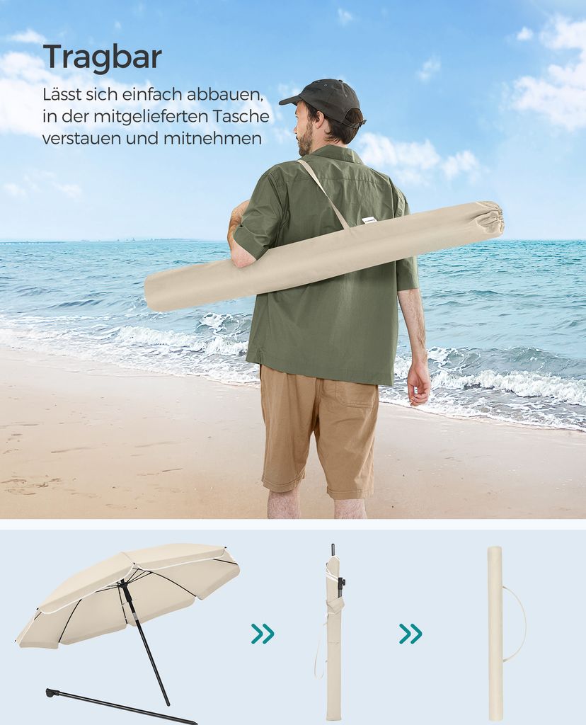 SONGMICS Sonnenschirm Ø 200 cm UPF 50+ mit Tragetasche Produktbild 8