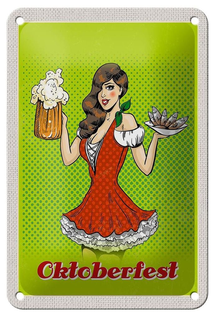 Blechschild Reise 12x18cm München Frau Dirndl Bier Schild