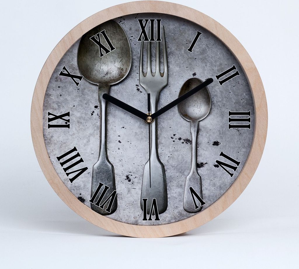 Holzuhr 20fi cm wanduhr - schwarze Spitzen - Besteck
