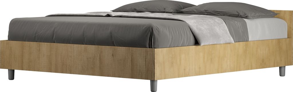 ITYHOME - Bett mit Lattenrost 160x200 Eiche Natur Nuamo