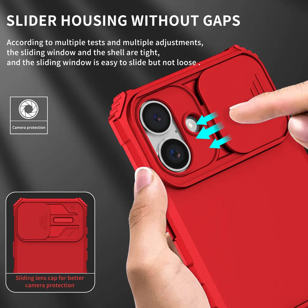 Cover iPhone 16 Doppia Protezione Rossa con Slide Camera Cover - 2