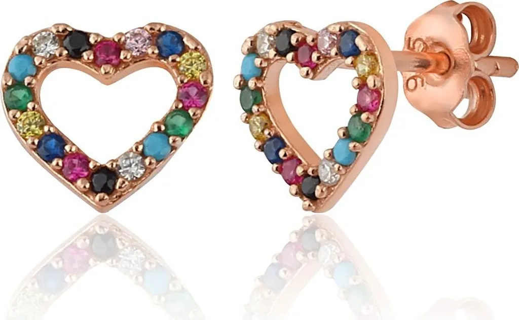 Boucles d'oreilles cœur en argent 925 rose gold et zircons brillants
