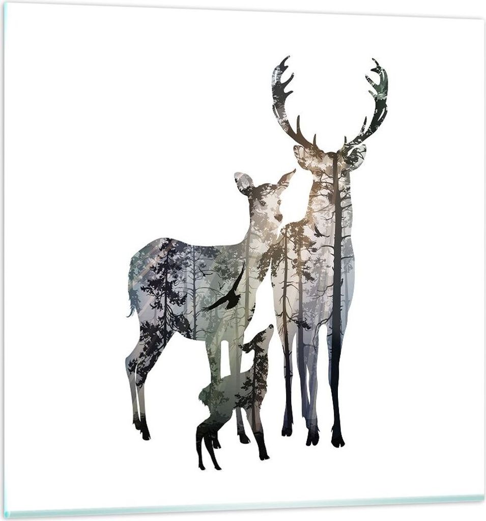 Bilder auf glas - Deer Familie Wildheit Illustration - 40x40cm - Glasbilder - Wandbilder - Kunstdruck - zum Aufhängen bereit - Wanddekoration aus ...