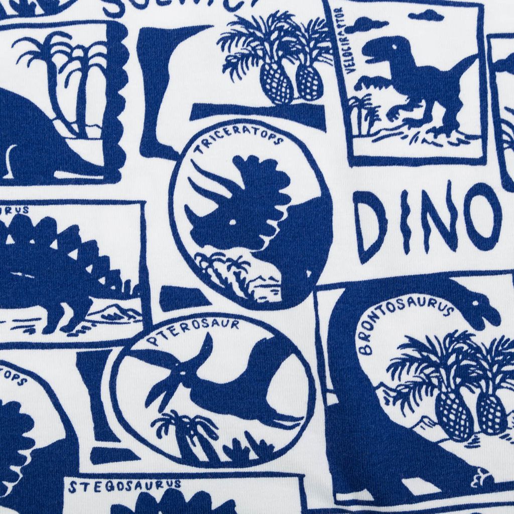 Jersey Stoff DINO SCENIC Dinosaurier weiß blau 1,5m Breite