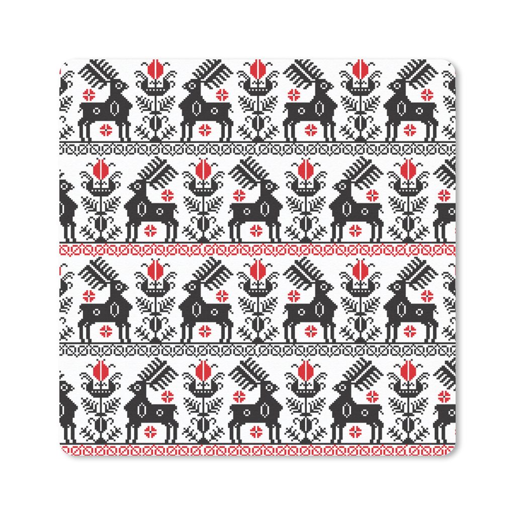 MuchoWow Mauspad Mousepad Hirsche - Muster - Schwarz - Rot 30x30 cm - Mousepads - Maus Mat - Pad - Mausunterlage - Gaming