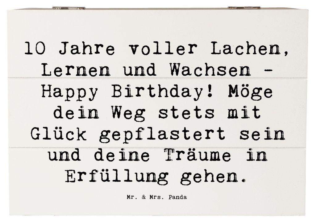 Mr. & Mrs. Panda Holztruhe Spruch 10. Geburtstag Feier 22 x 15 cm - Weiß - Geschenk, Alter, Party, Holzkiste, Dekoration, fotobox, Geschenkbox, ze...