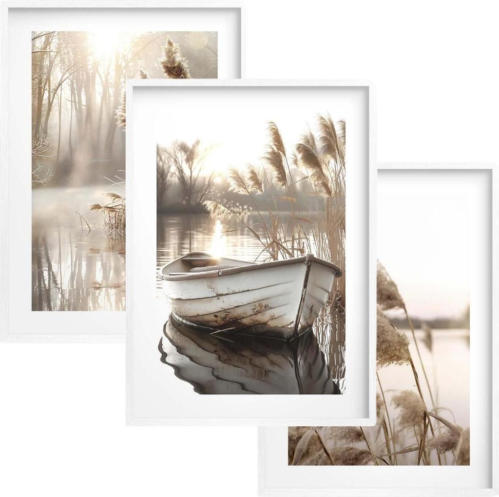 Beigefarbene Wandbilder Poster für das Wohnzimmer See Gras 50x70cm