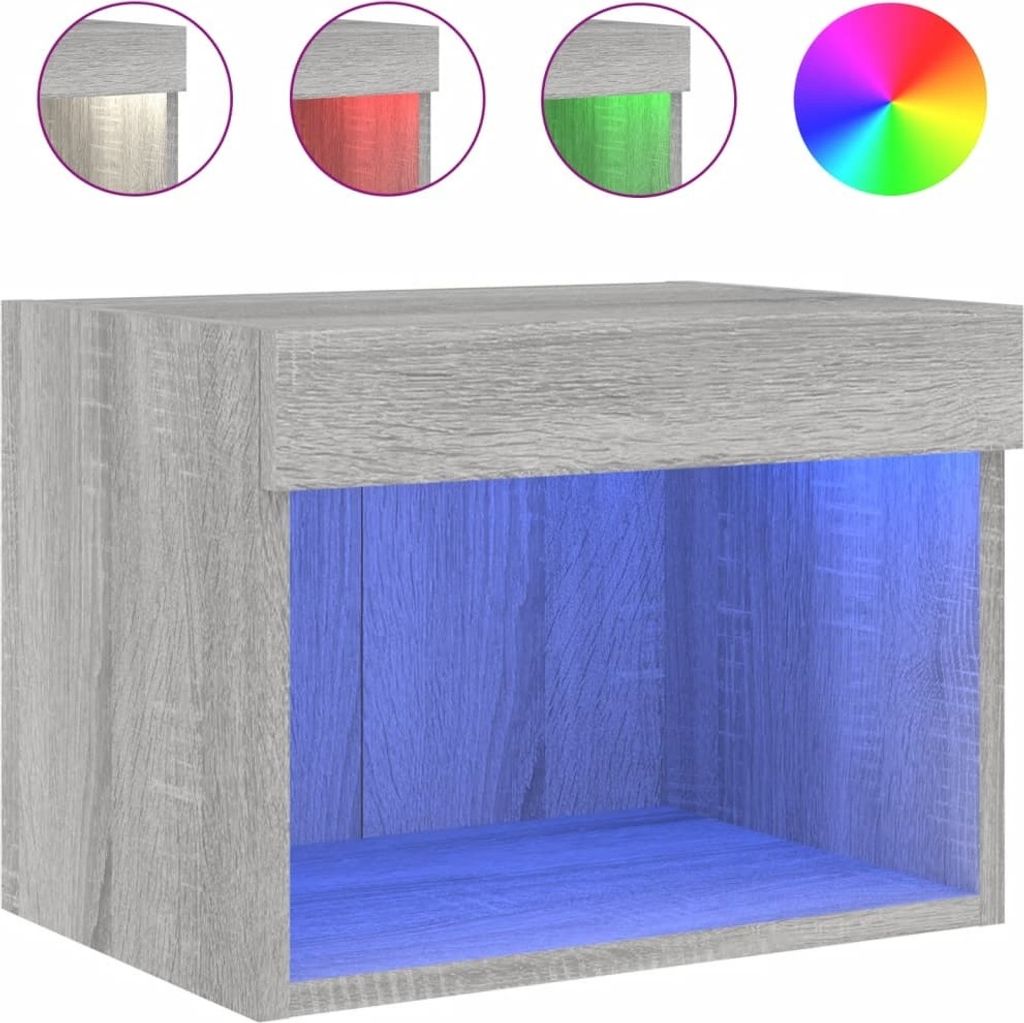 Wand-Nachttisch mit LED-Leuchten Grau Sonoma