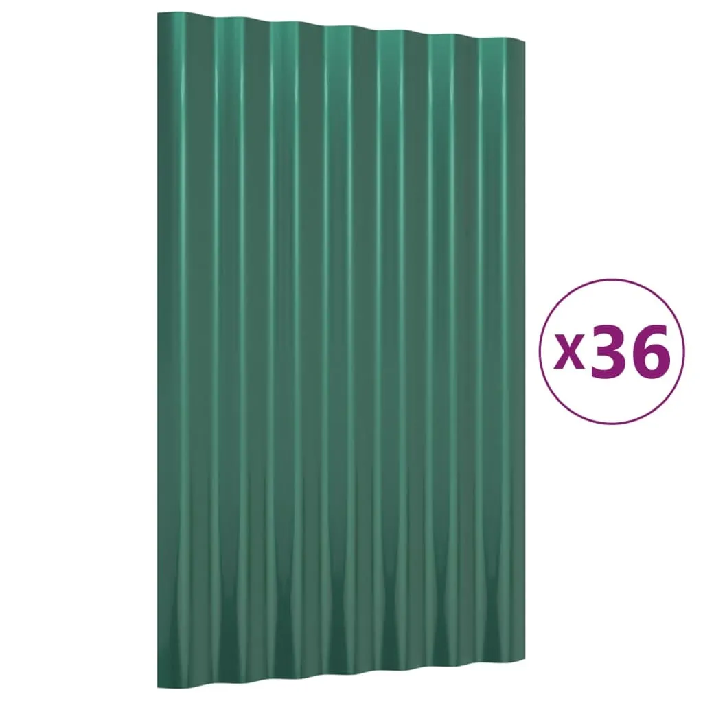 Panneaux de toit anti-corrosion 60x36 cm acier vert - Solution 36 pcs