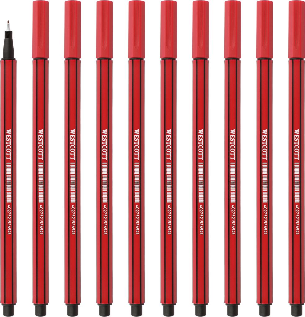 Westcott STORYLINER Fineliner Rot 10 Stück | Premium Fineliner mit 0,4mm Strichstärke | Präzise Strichführung, metalleingefasste Spitze, schnel...