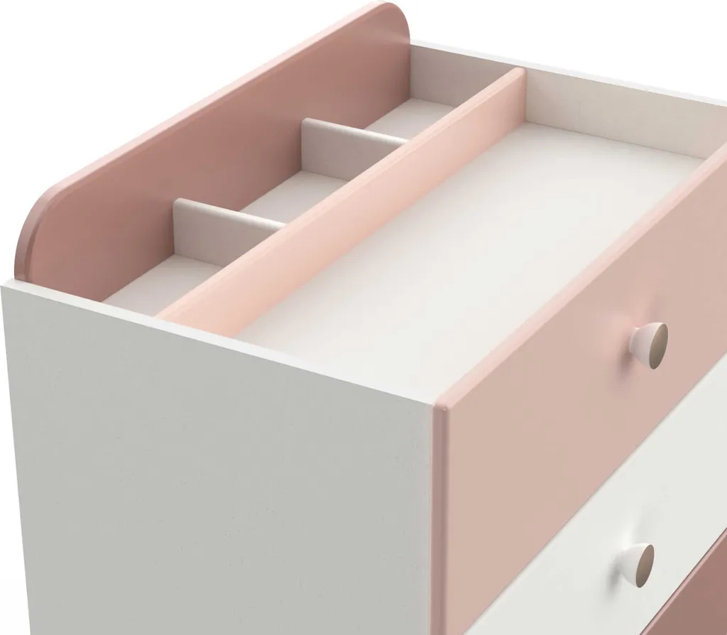 Meuble de rangement bicolore Janne : commode enfant rose et blanche - 6