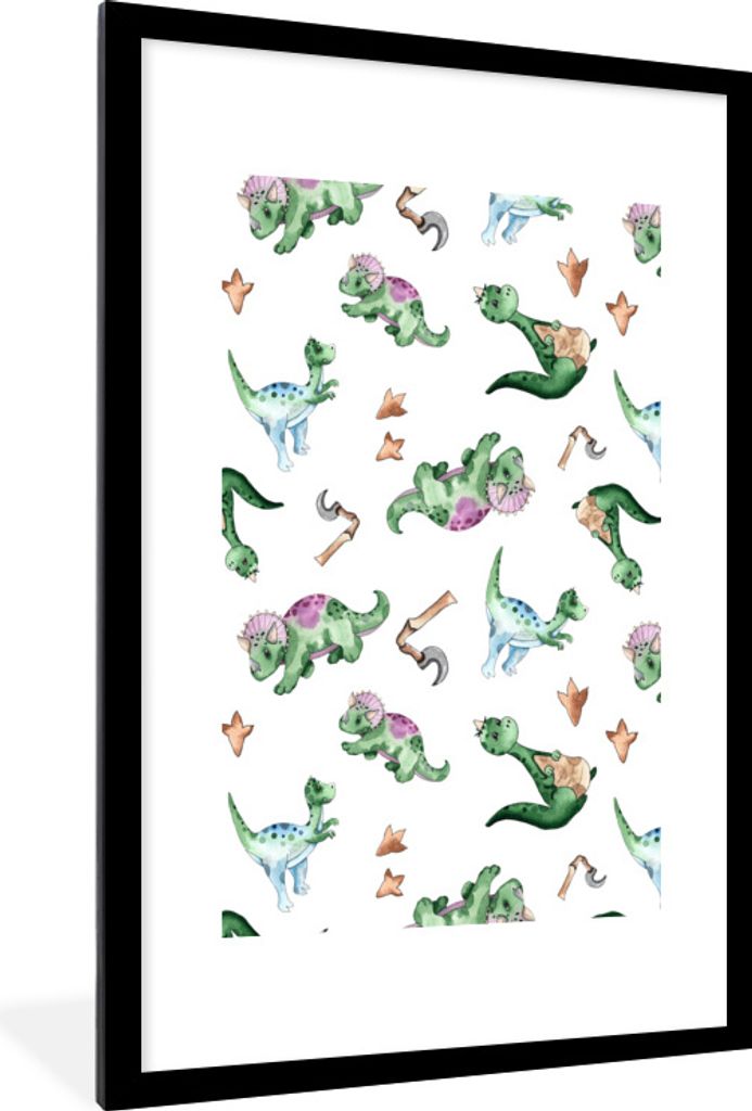 MuchoWow Gerahmtes Poster Kinderzimmer - Dinosaurier - Fuß - Jungen - Mädchen - Kinder 60x90 cm - Poster mit Schwarzem Bilderrahmen Wandposter ...