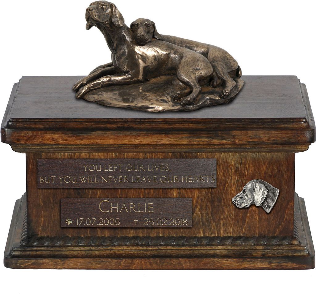 Weimaraner, Weimaraner Vorstehhund urne in Hundeasche, personalisierte Urne mit Statue, Holzurne mit Hund von Art-Dog