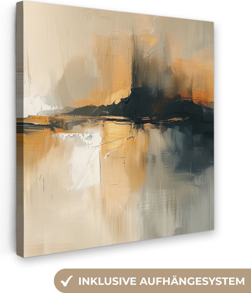 MuchoWow - Leinwandbilder - Modern - Abstrakt - Gold - Schwarz, Wandbild, Wanddeko Bilder Wohnzimmer, 90x90 cm