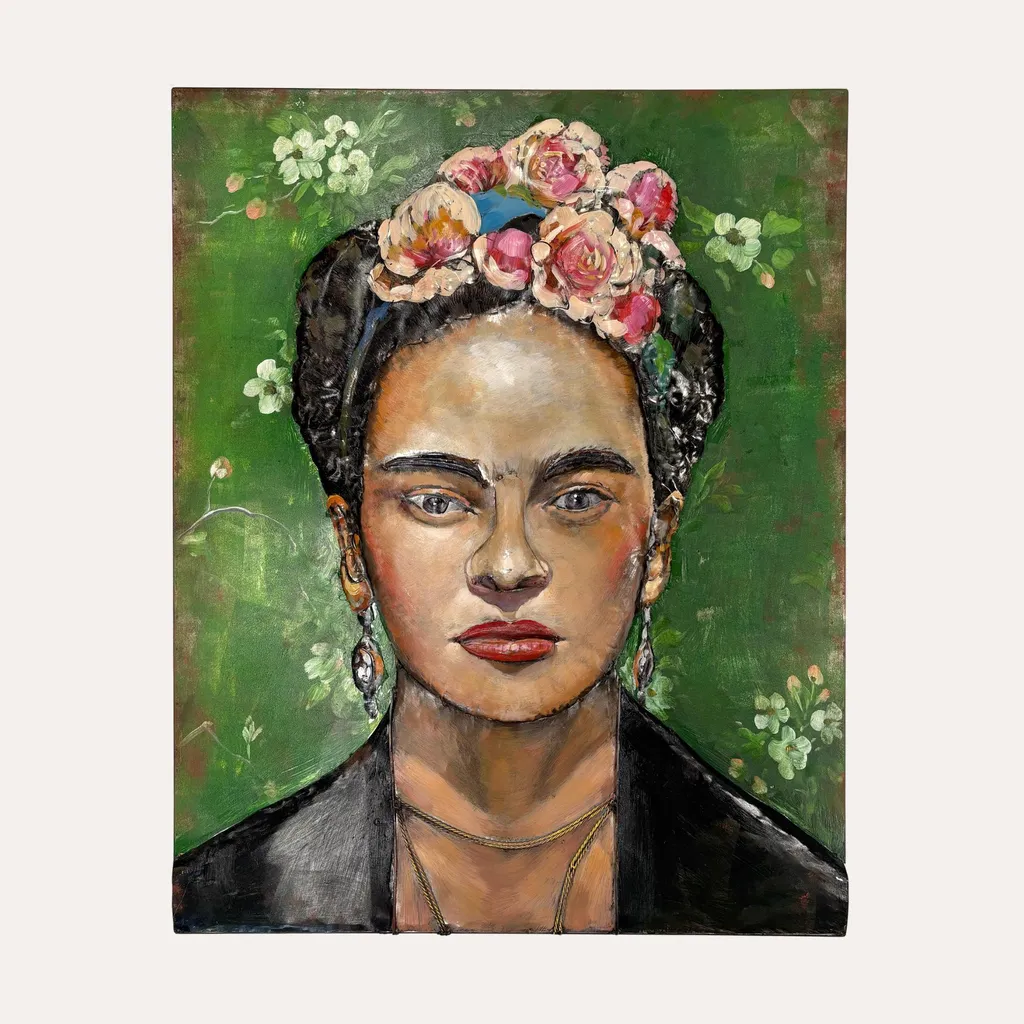 Décoration murale métal Femme aux fleurs 100x80 cm Design Relief