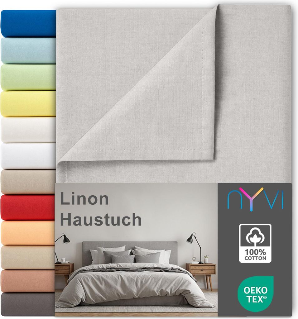 Linon Deluxe Bettlaken ohne Gummizug aus 100% atmungsaktiver Baumwolle - Betttuch auch als Sommerdecke nutzbar, Farbe:Silber, Größe:240x260 cm
