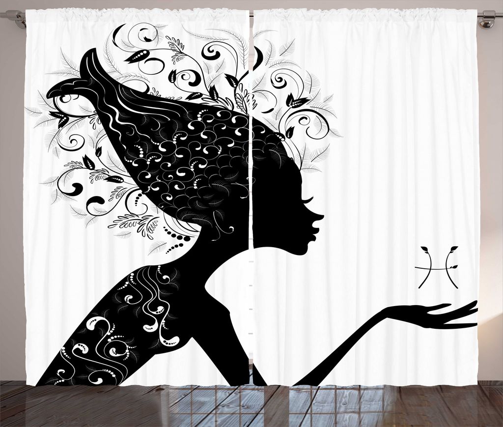 ABAKUHAUS Sternzeichen Fische Rustikaler Gardine, Curlicue Nature Girl, Wohnzimmer Universalband Gardinen mit Schlaufen und Haken, 280 x 225 cm, Sc...