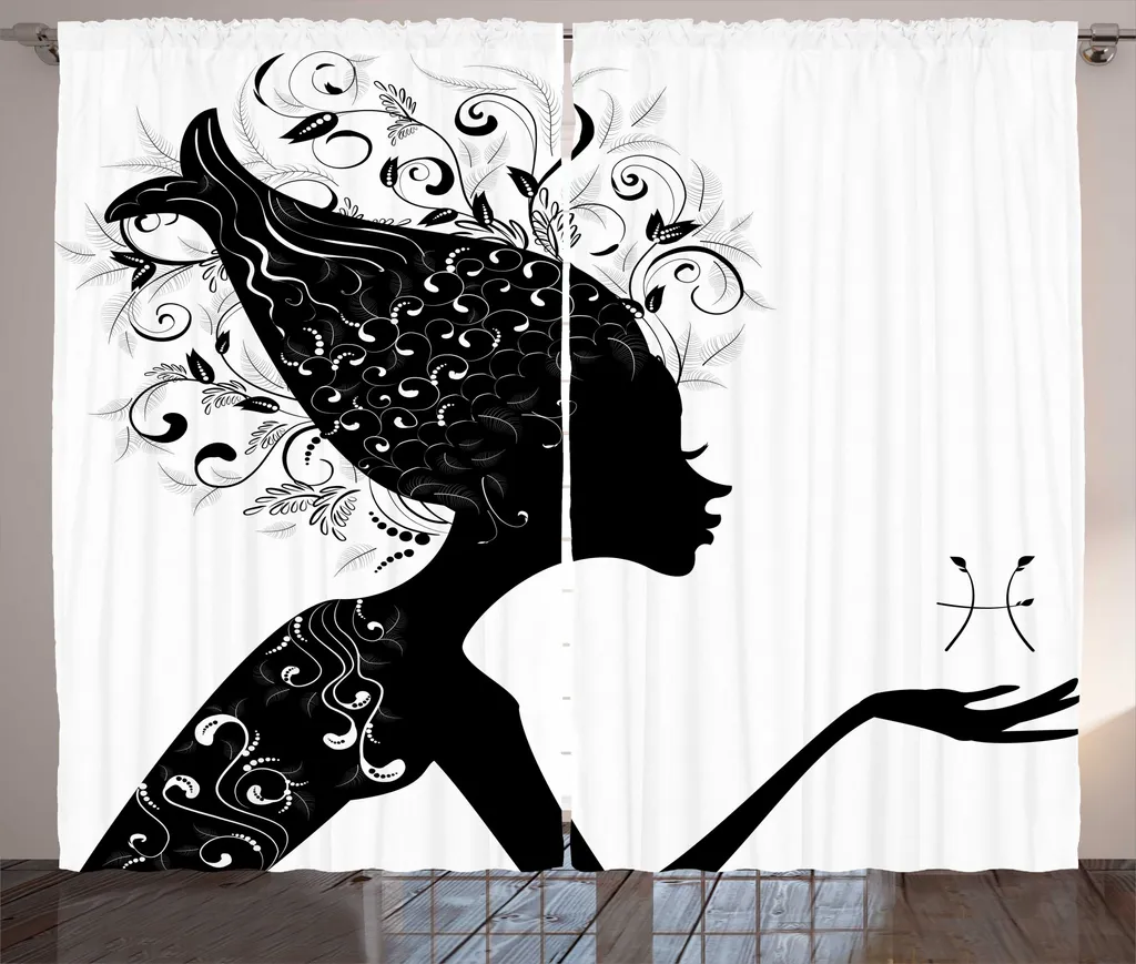 Rideau Poissons Noir et Blanc Style Rustique Curlicue Nature 280x225