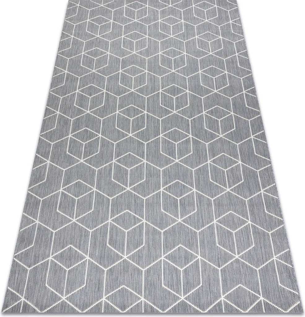 Tapis gris 80x150 cm motif cubes 3D structure corde ultra résistante