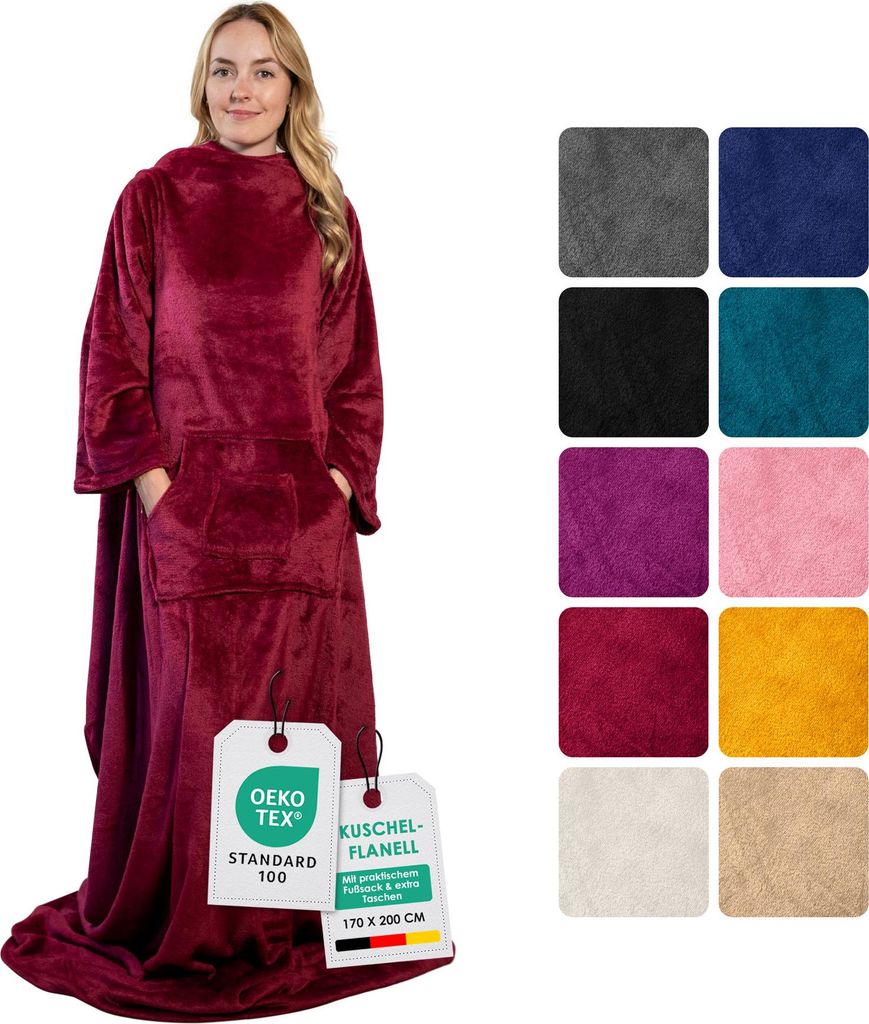 heimtexland ® Ärmeldecke TV Kuscheldecke mit Ärmeln Taschen Produktbild 