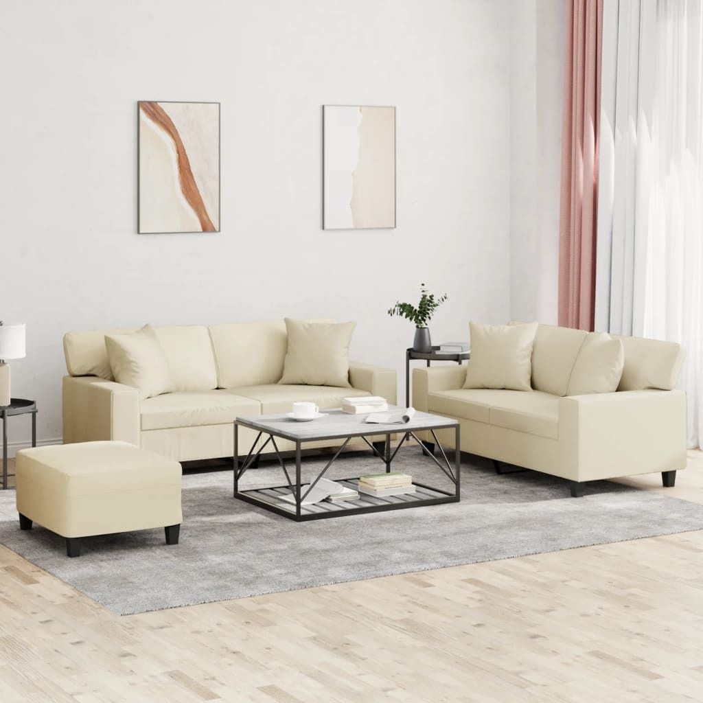 Maison Exclusive - 3-tlg. Sofagarnitur mit Kissen Creme Kunstleder