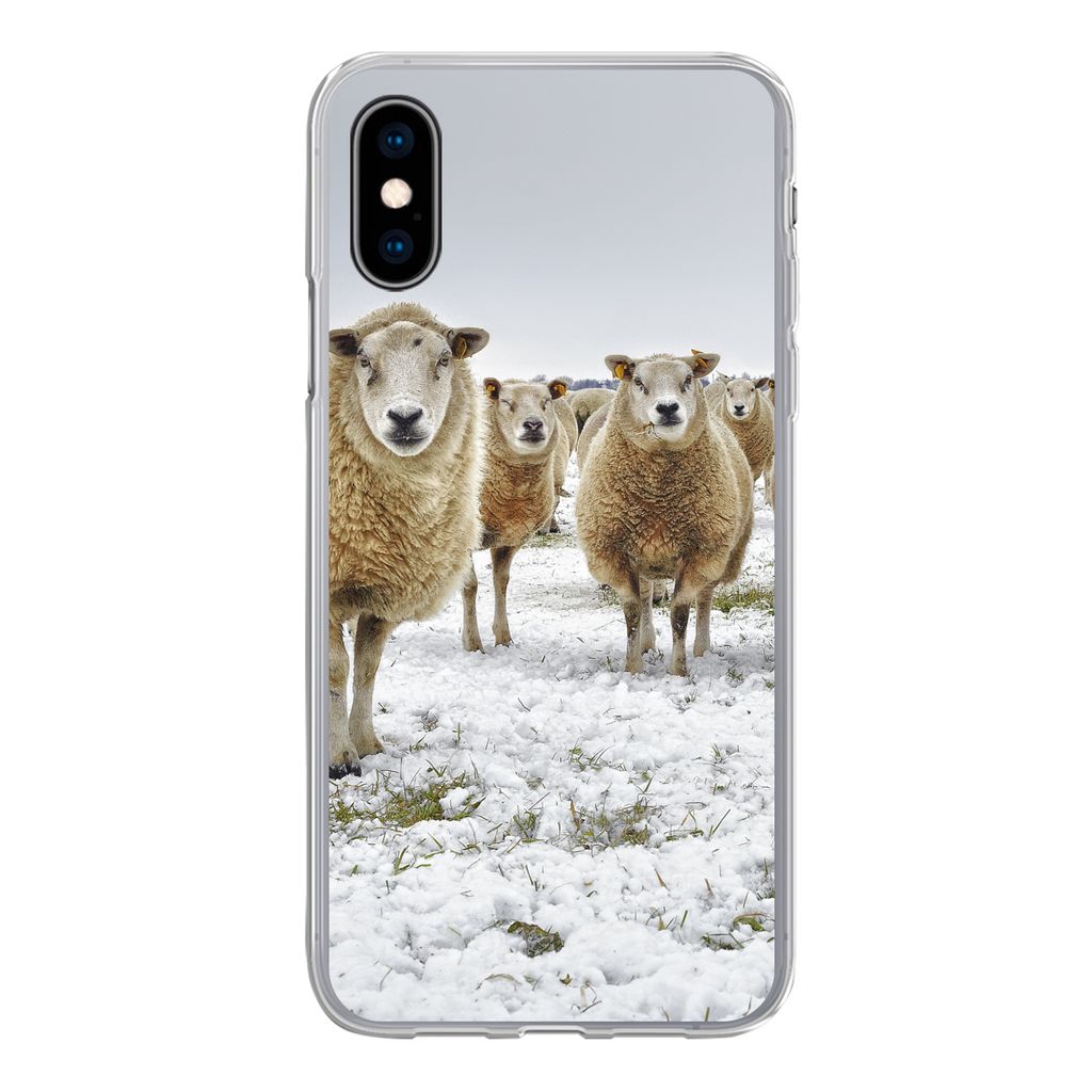 MuchoWow Handyhülle Schutzhülle Hülle für iPhone X Schafe - Wolle - Schnee Silikon Softcase Handy Hülle - Handyhülle