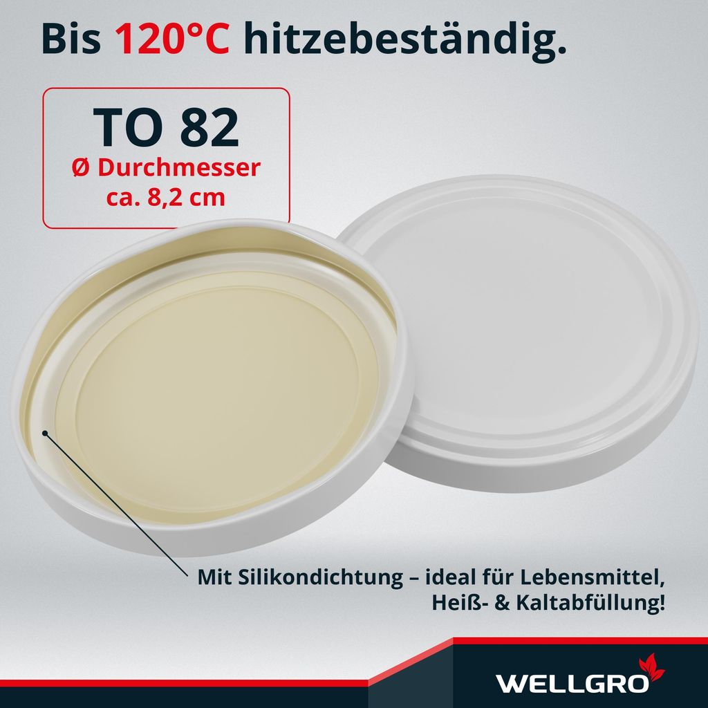 WELLGRO 50x Einmachdeckel TO82 - weiß