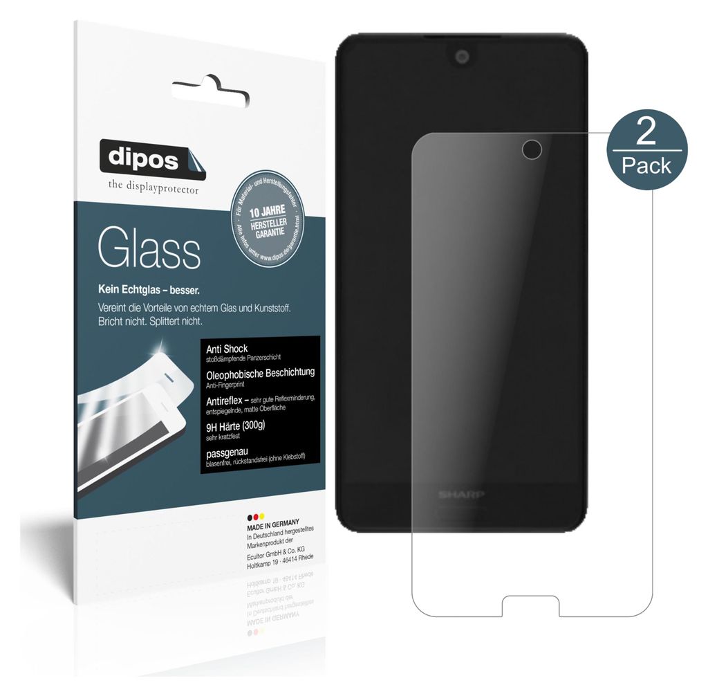 2x Schutzfolie für Sharp Aquos C10 matt - Anti-Shock 9H Folie dipos Glass
