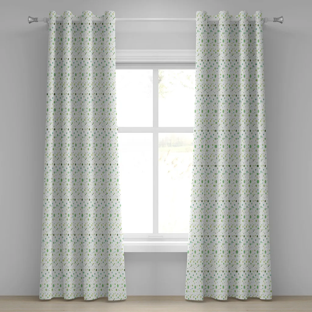 ABAKUHAUS Tenda con occhielli verde, pois rotondi su sfondo verde-blu, motivo geometrico retrò, tende decorative a 2 pannelli, 280 cm x 225 cm, verde verde felce