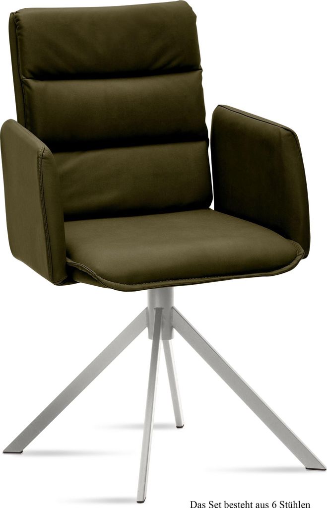 Armlehnstuhl (6er-Set) Dorree 52x92x60 Edelstahl/Khaki