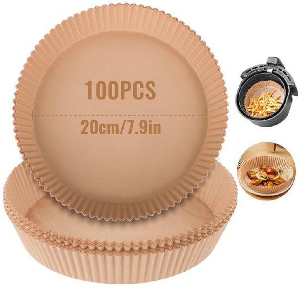 Rundes Backpapier 20cm, antihaftend, ölabweisend, für Heißluftfritteuse, Ofen, Mikrowelle