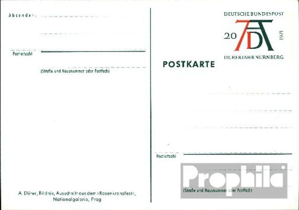 Belege Ganzsachen BRD (BR.Deutschland) 1971 PSo3/05 Amtliche Sonderpostkarte un Dürersignum
