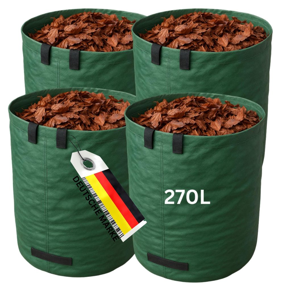 FAMEX Gartenabfallsack Set - 272 L - 4-tlg., Offenbleibend und Selbststehend durch Verstärkungsring, 4 Griffe