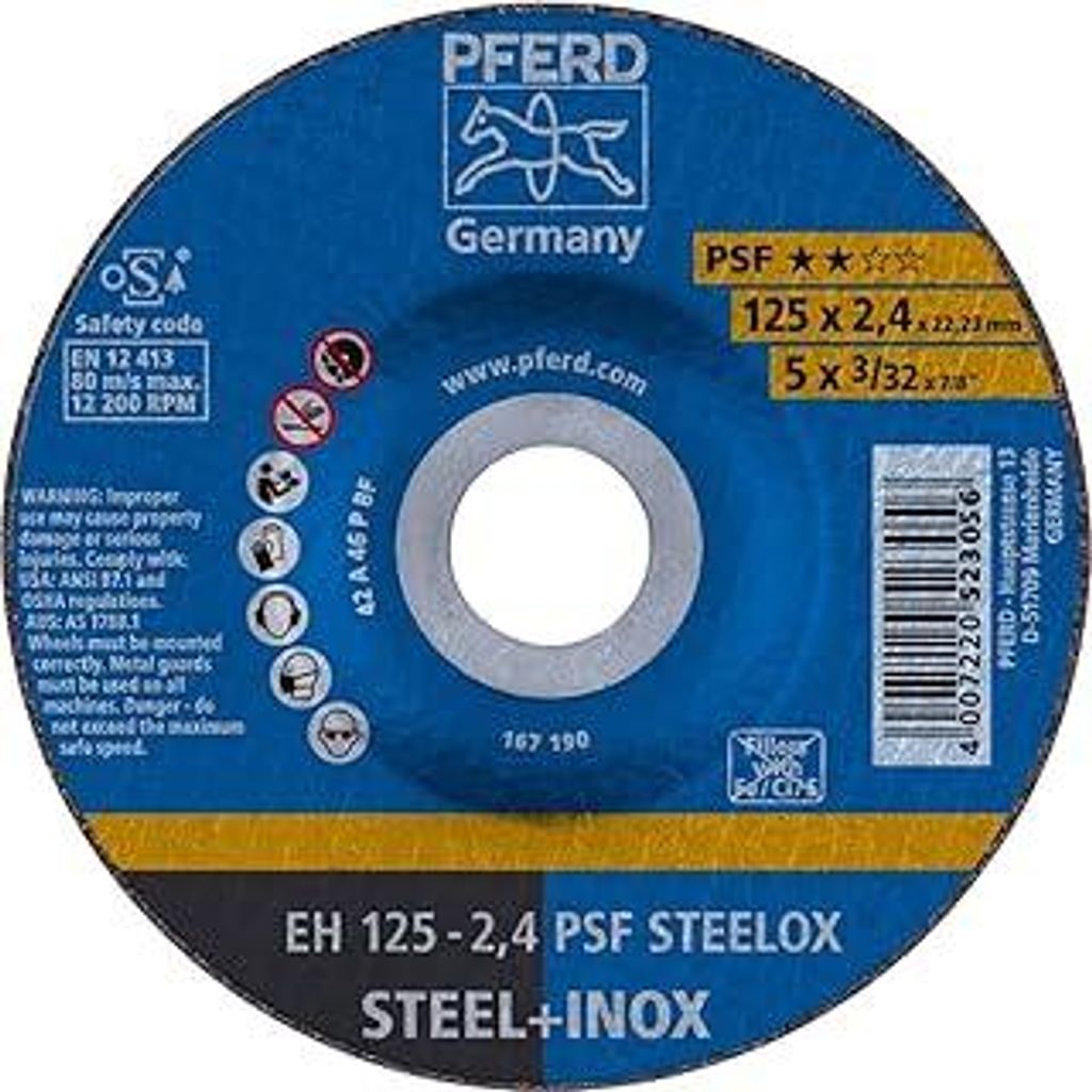 PFERD TOOLS Trennscheibe, 10 Stück | 125 x 2,4 x 22,23 mm, gekröpft, PSF STEELOX | 69198292 – für Stahl und Edelstahl (INOX)
