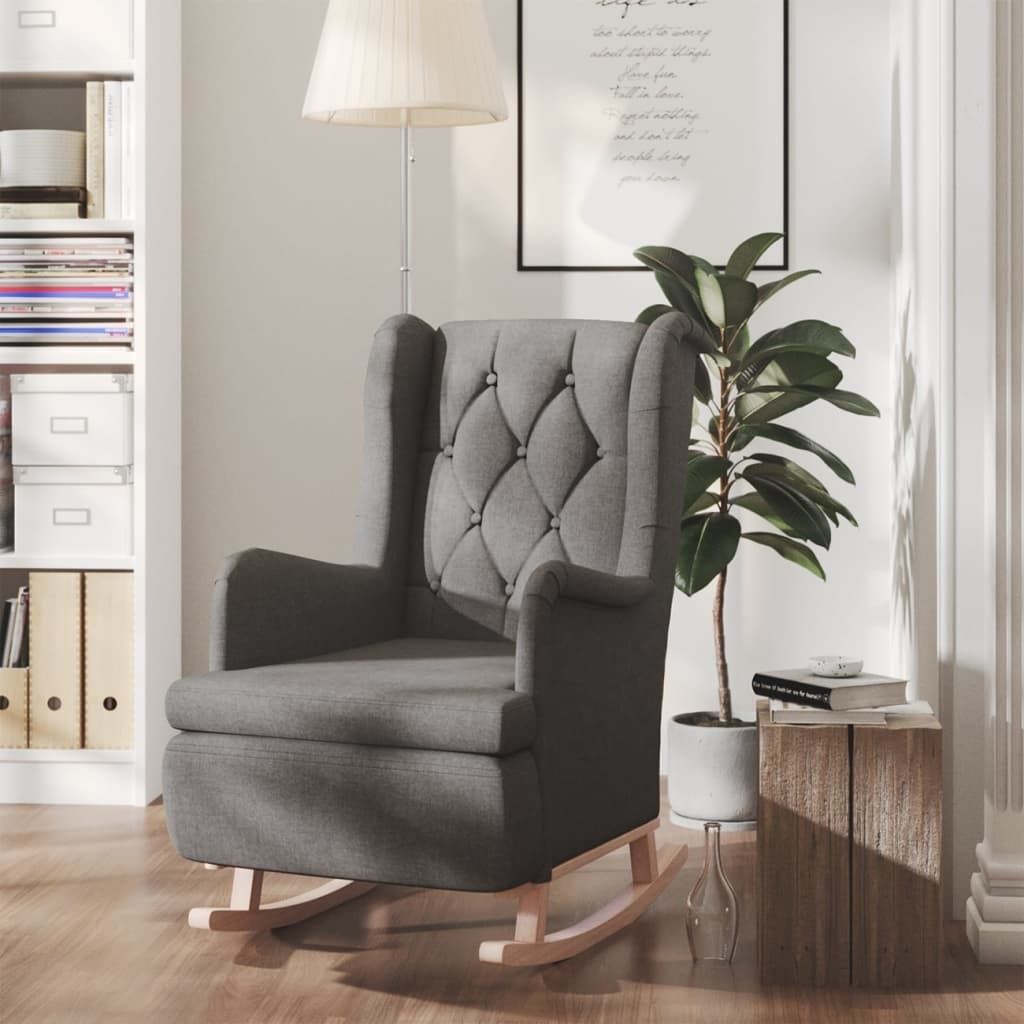 The Living Store Schaukelsessel mit Kautschukholz-Beinen Dunkelgrau Stoff