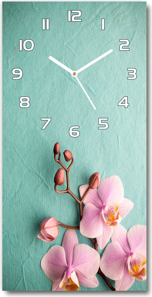 Wanduhr aus Glas – 30x60 cm - Glasbild - Glasuhr - Gehärtetes Glas -Rosa Orchidee