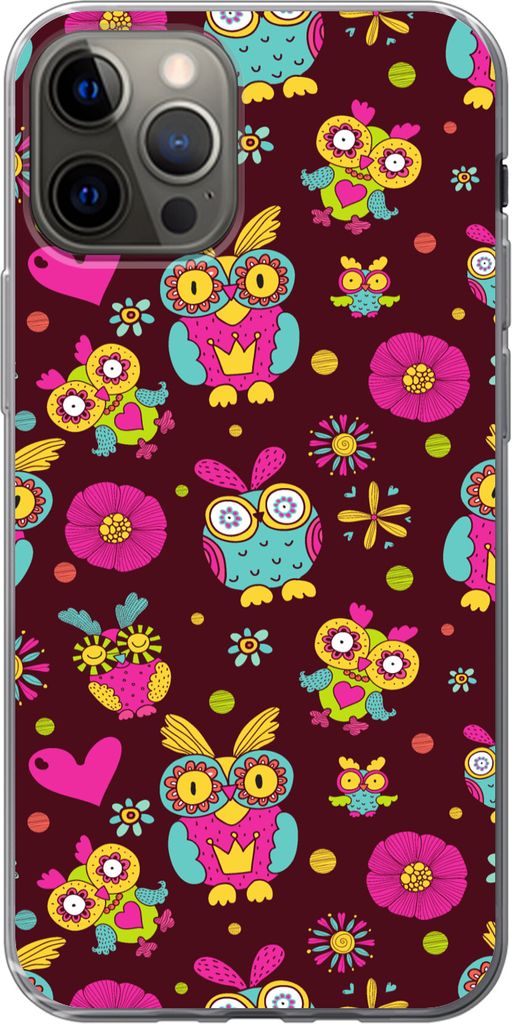 MuchoWow Handyhülle Schutzhülle Hülle für Telefoonhoesje iPhone 12 Pro Mädchen - Eule - Schokolade - Muster - Mädchen - Kind - Kinder Silik...