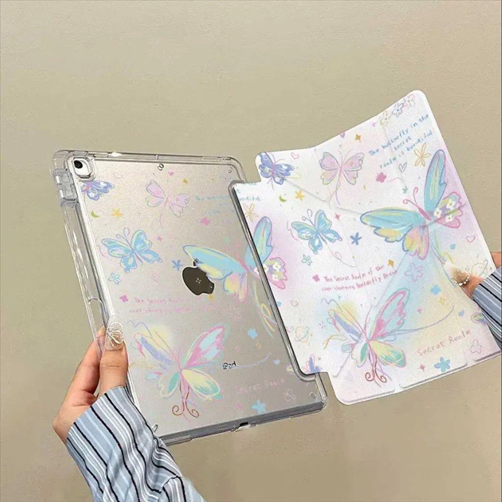 Tablet Hülle für iPad 11 A16 2025 Case Cover Tasche Stifthalter Y-Faltbar Bunte Schmetterlinge